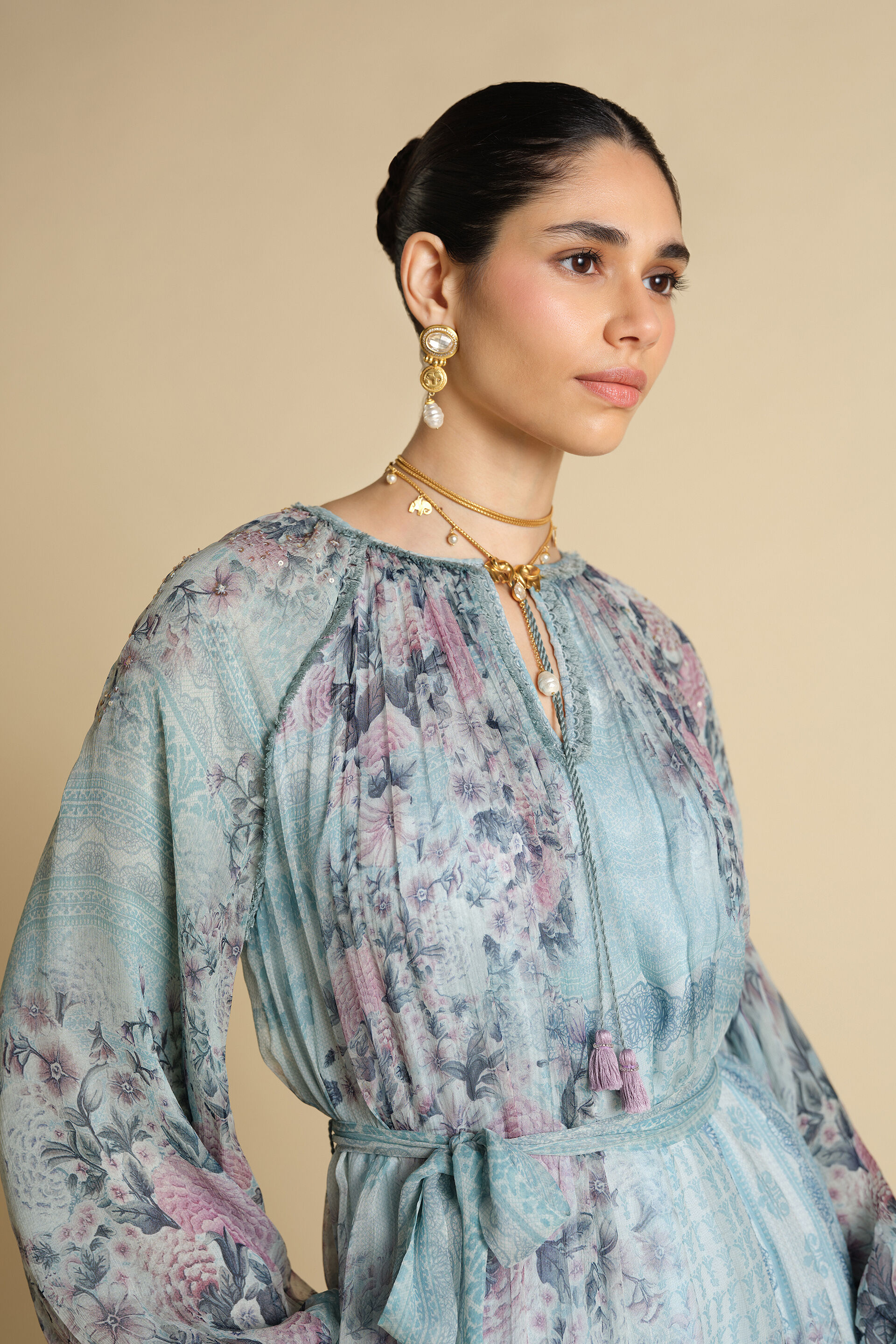 Altan Printed Kaftan - Powder Blue, Powder Blue, image 4